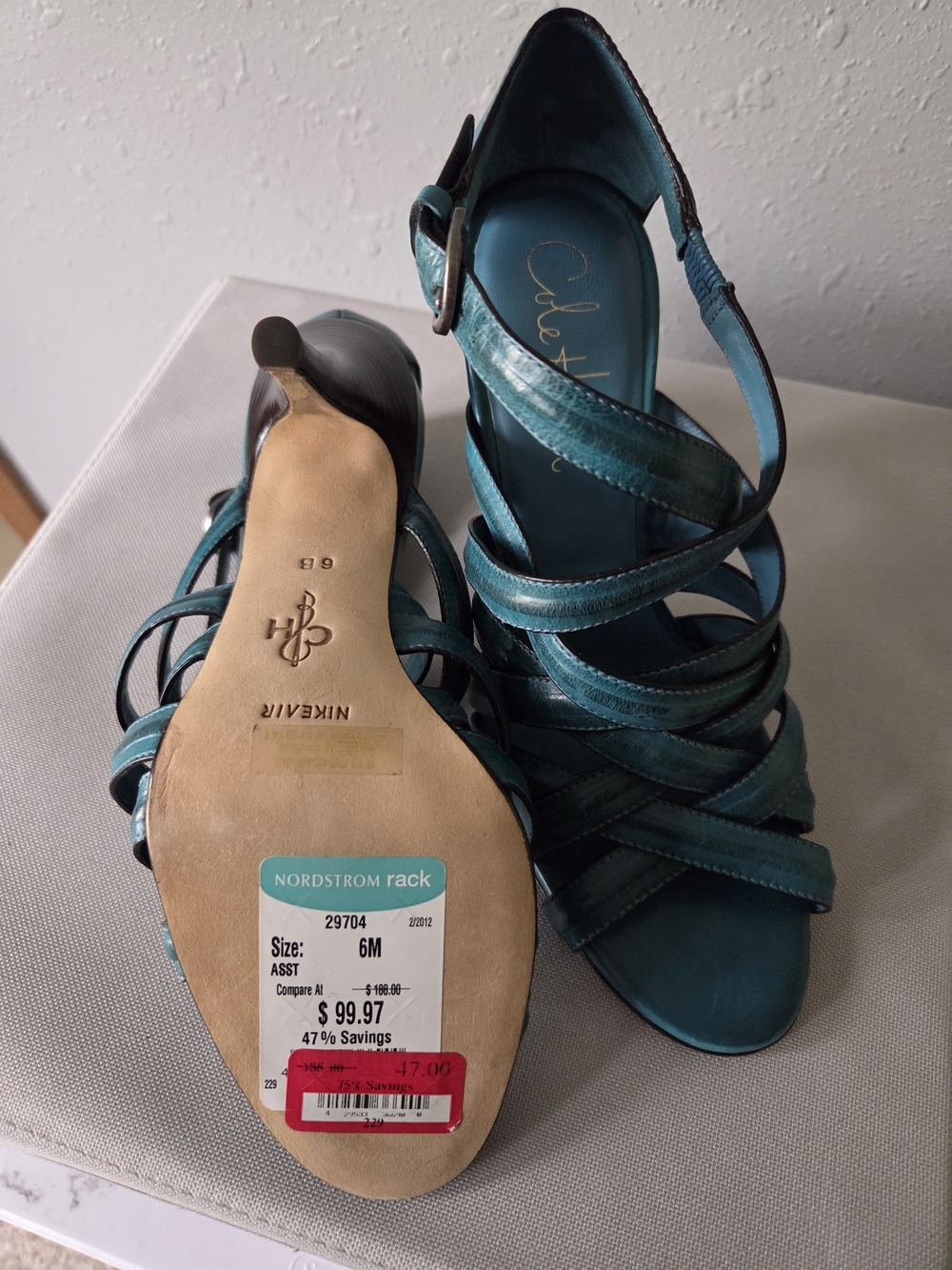 Cole Haan Teal Strappy Leather Slingback Heels - Women
